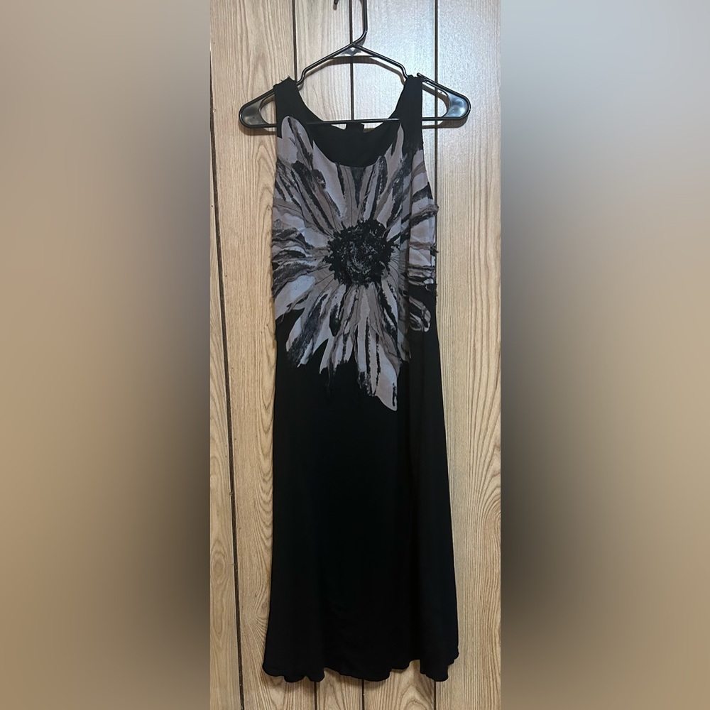 Tribal Black Dress with Gray/Dusty Purple Floral Print Size Small